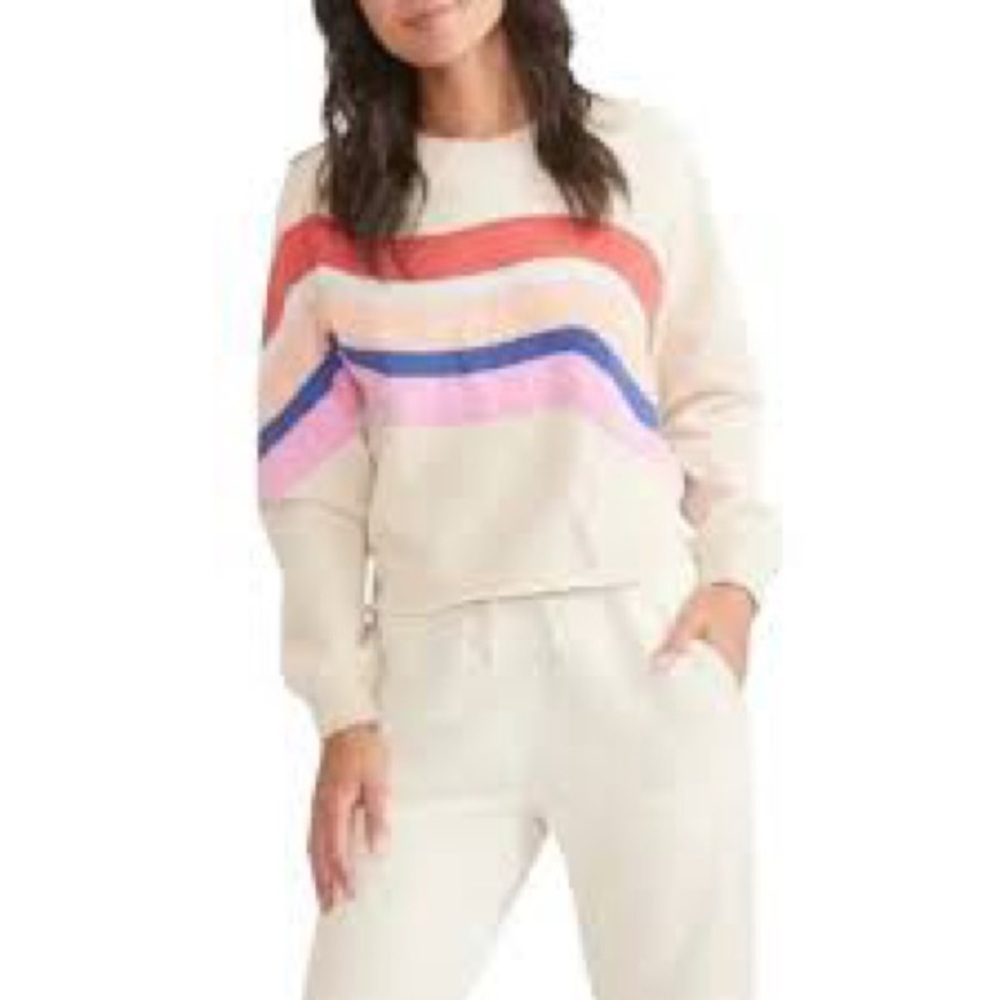 Marine Layer Archive Summit Sweatshirt Wave Striped Antique White Cropped XS